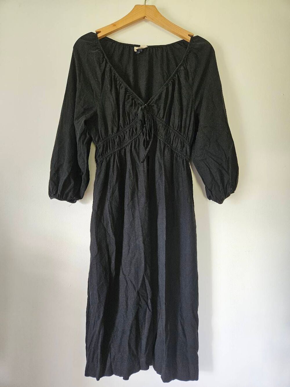 Universal Thread Black Linen Blend Tie Front Midi Dress Women's Small Cottagecor